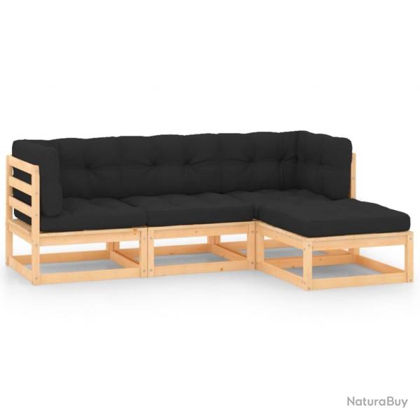 Salon de jardin 4 pcs avec coussins Bois de pin massif alsavelo