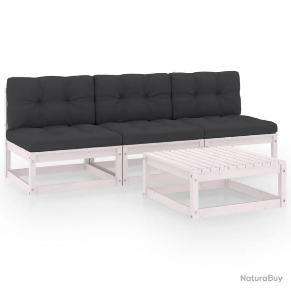 Salon de jardin 4 pcs avec coussins Bois de pin massif alsavelo