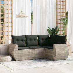 Salon de jardin 4 pcs avec coussins gris clair résine tressée alsavelo