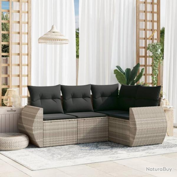 Salon de jardin 4 pcs avec coussins gris clair rsine tresse alsavelo