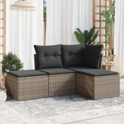 Salon de jardin 4 pcs avec coussins gris résine tressée