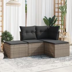 Salon de jardin 4 pcs avec coussins gris résine tressée alsavelo