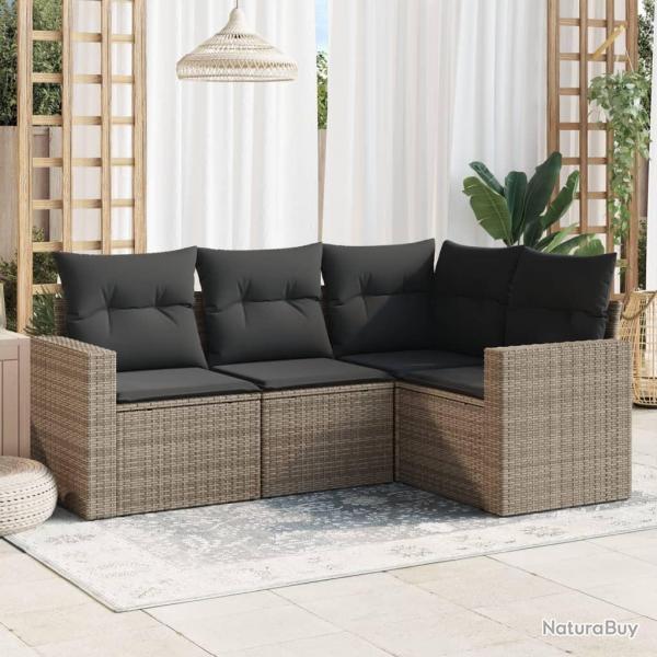 Salon de jardin 4 pcs avec coussins gris rsine tresse alsavelo