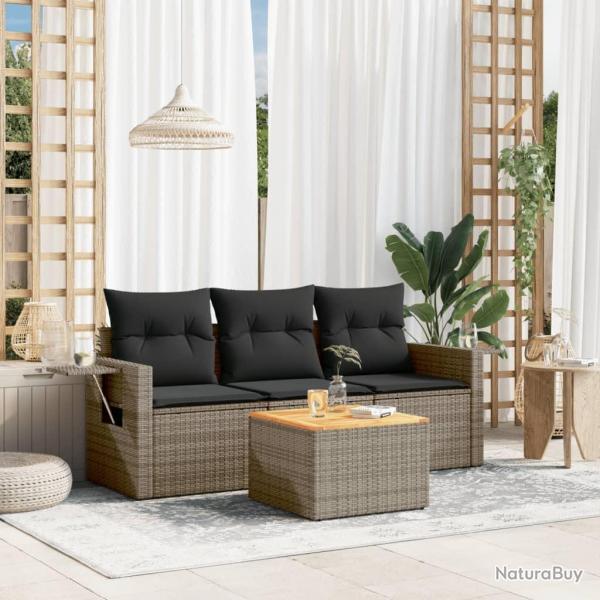 Salon de jardin 4 pcs avec coussins gris rsine tresse alsavelo
