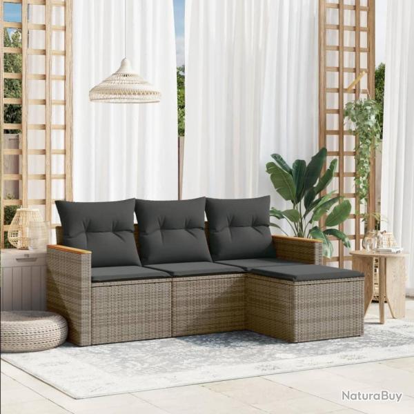 Salon de jardin 4 pcs avec coussins gris rsine tresse alsavelo