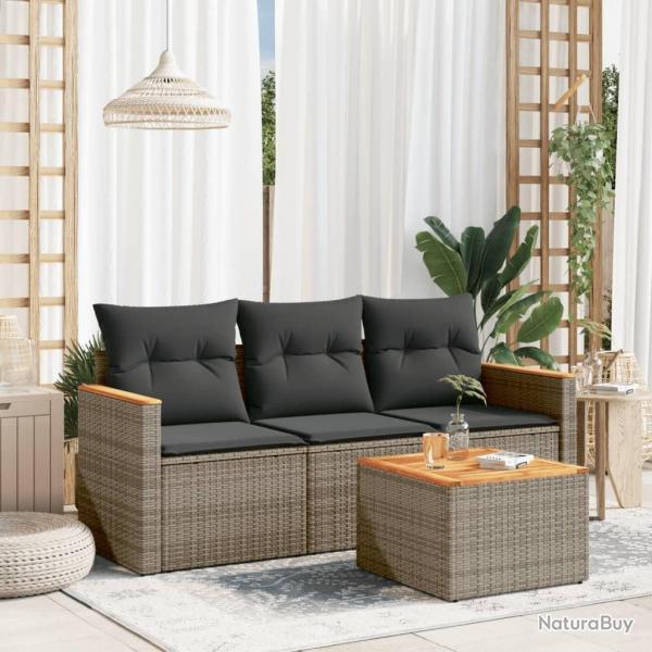 Salon de jardin 4 pcs avec coussins gris rsine tresse alsavelo