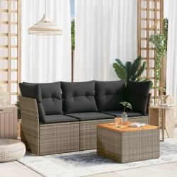 Salon de jardin 4 pcs avec coussins gris résine tressée alsavelo