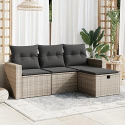 Salon de jardin 4 pcs avec coussins gris résine tressée