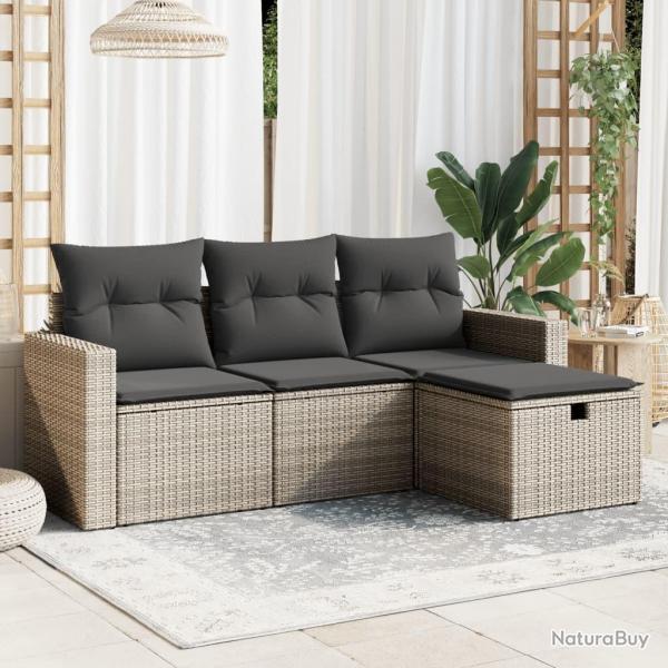 Salon de jardin 4 pcs avec coussins gris rsine tresse alsavelo