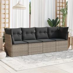 Salon de jardin 4 pcs avec coussins gris résine tressée alsavelo