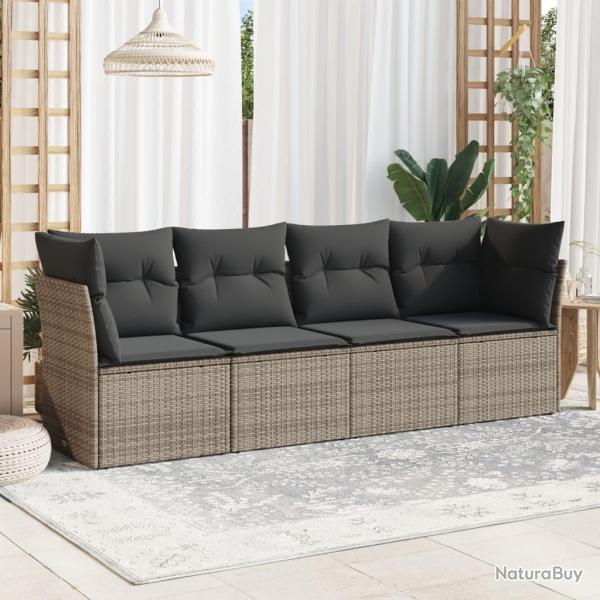 Salon de jardin 4 pcs avec coussins gris rsine tresse alsavelo