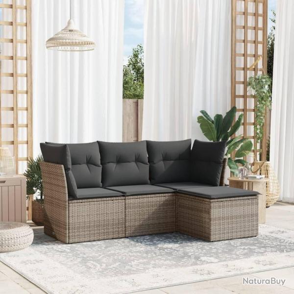 Salon de jardin 4 pcs avec coussins gris rsine tresse alsavelo