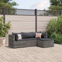 Salon de jardin 4 pcs avec coussins Gris Résine tressée alsavelo