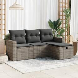 Salon de jardin 4 pcs avec coussins gris résine tressée