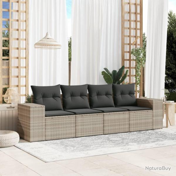 Salon de jardin 4 pcs avec coussins gris clair rsine tresse alsavelo