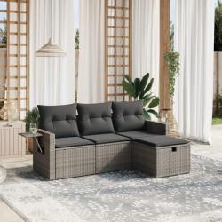 Salon de jardin 4 pcs avec coussins gris résine tressée