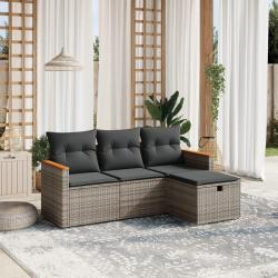Salon de jardin 4 pcs avec coussins gris résine tressée alsavelo