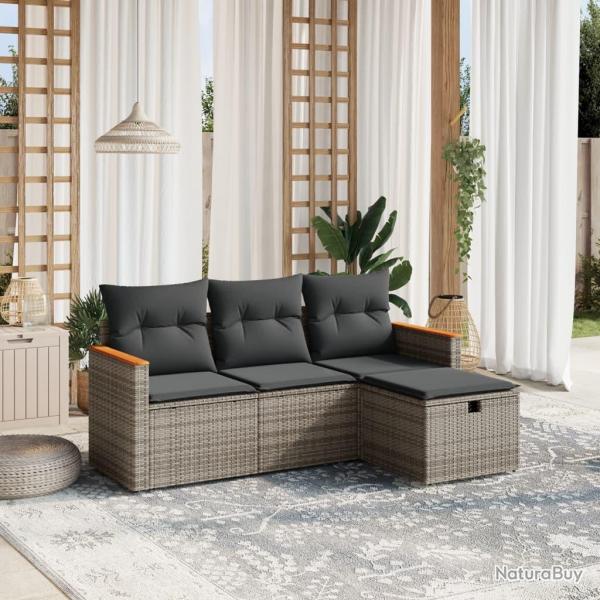 Salon de jardin 4 pcs avec coussins gris rsine tresse alsavelo