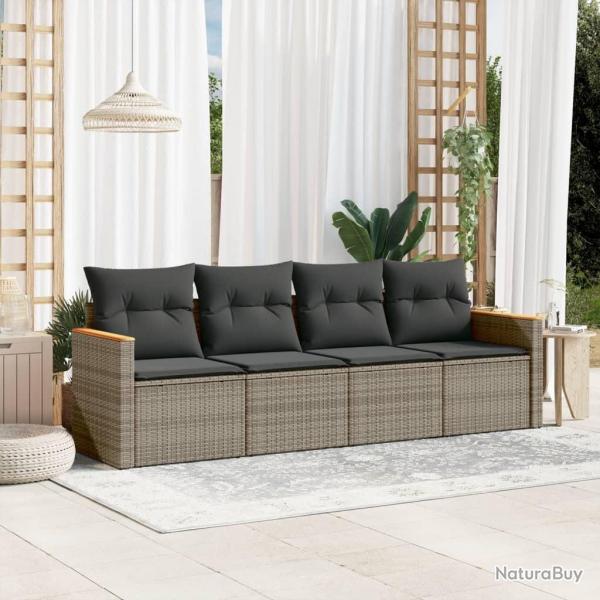 Salon de jardin 4 pcs avec coussins gris rsine tresse alsavelo