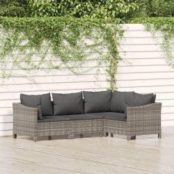 Salon de jardin 4 pcs avec coussins Gris Résine tressée alsavelo