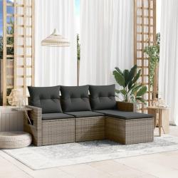Salon de jardin 4 pcs avec coussins gris résine tressée alsavelo