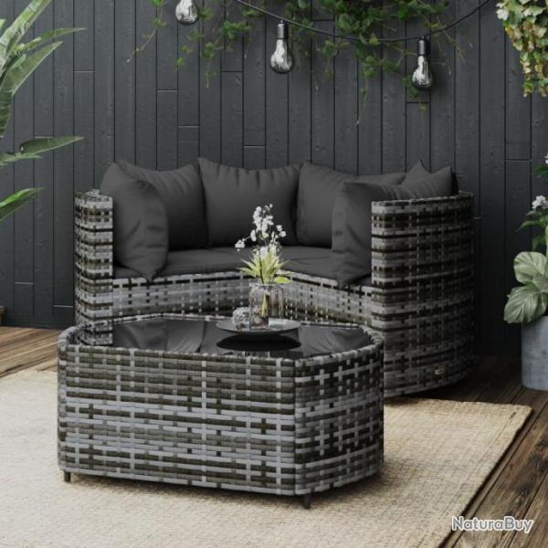 Salon de jardin 4 pcs avec coussins Gris Rsine tresse