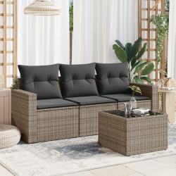 Salon de jardin 4 pcs avec coussins gris résine tressée alsavelo