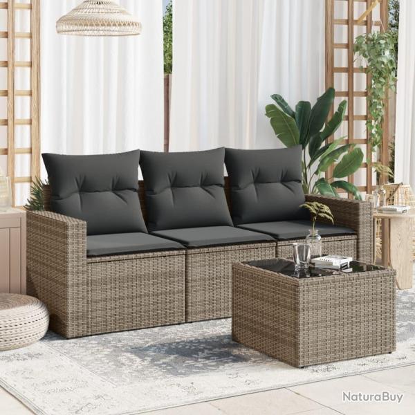 Salon de jardin 4 pcs avec coussins gris rsine tresse alsavelo