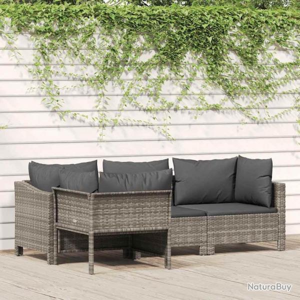 Salon de jardin 4 pcs avec coussins Gris Rsine tresse alsavelo