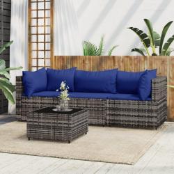 Salon de jardin 4 pcs avec coussins Gris Résine tressée alsavelo