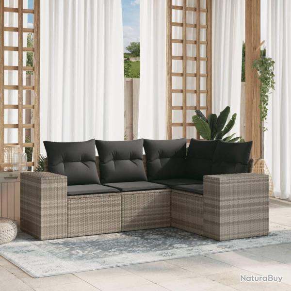 Salon de jardin 4 pcs avec coussins gris clair rsine tresse alsavelo