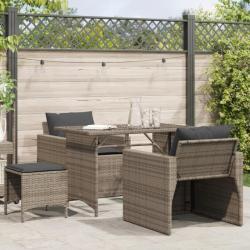 Salon de jardin 4 pcs avec coussins gris résine tressée