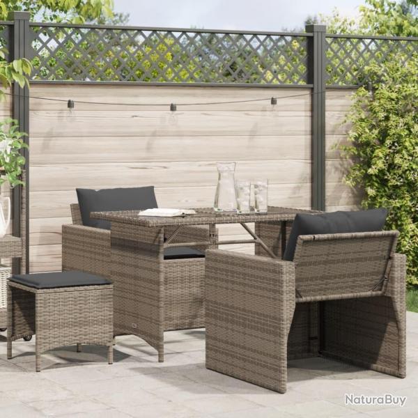 Salon de jardin 4 pcs avec coussins gris rsine tresse alsavelo