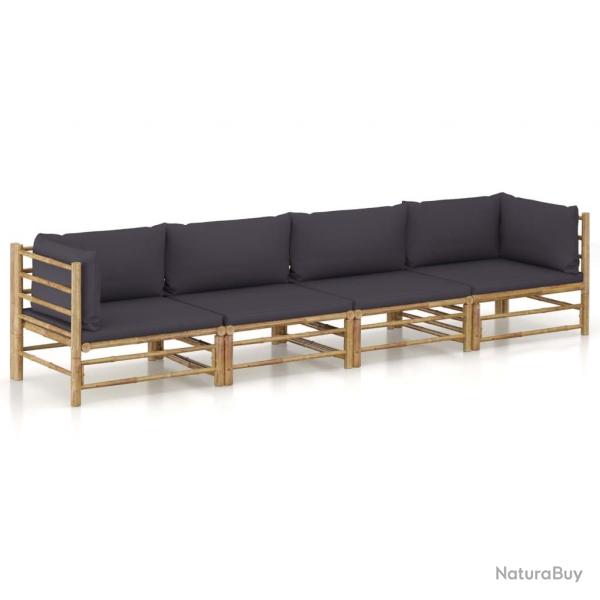 Salon de jardin 4 pcs avec coussins gris fonc bambou alsavelo