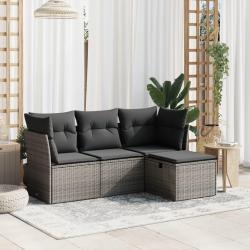 Salon de jardin 4 pcs avec coussins gris résine tressée alsavelo
