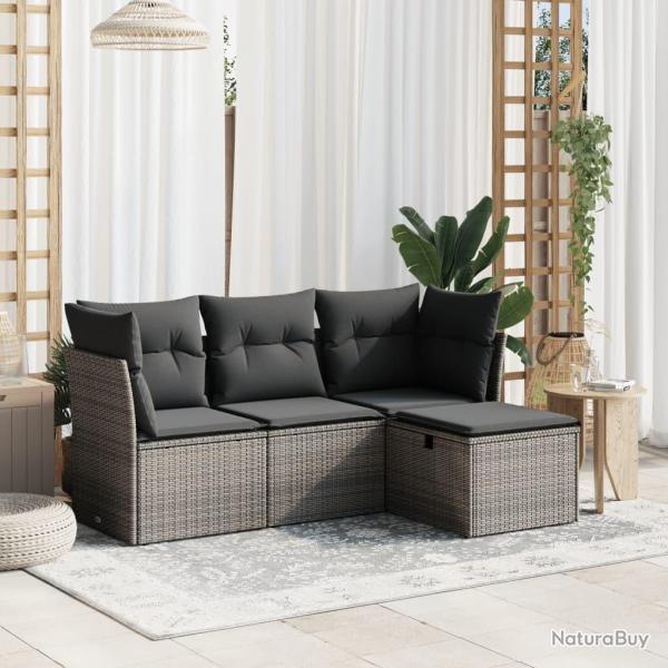 Salon de jardin 4 pcs avec coussins gris rsine tresse alsavelo