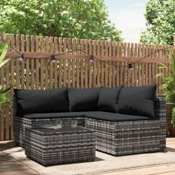 Salon de jardin 4 pcs avec coussins Gris Résine tressée alsavelo