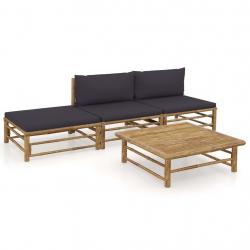 Salon de jardin 4 pcs avec coussins gris foncé bambou alsavelo