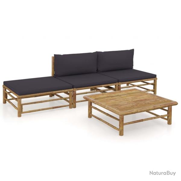 Salon de jardin 4 pcs avec coussins gris fonc bambou alsavelo