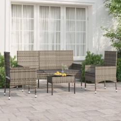 Salon de jardin 4 pcs avec coussins Gris Résine tressée