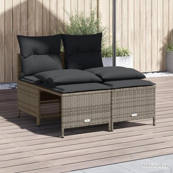 Salon de jardin 4 pcs avec coussins gris rsine tresse