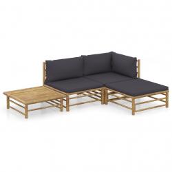 Salon de jardin 4 pcs avec coussins gris foncé bambou alsavelo