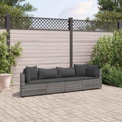 Salon de jardin 4 pcs avec coussins gris résine tressée