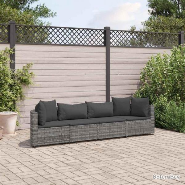 Salon de jardin 4 pcs avec coussins gris rsine tresse