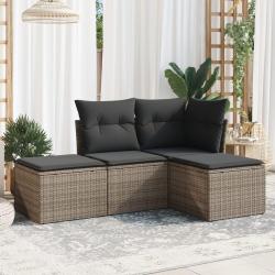 Salon de jardin 4 pcs avec coussins gris résine tressée alsavelo