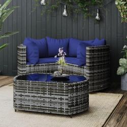 Salon de jardin 4 pcs avec coussins Gris Résine tressée alsavelo