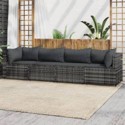 Salon de jardin 4 pcs avec coussins Gris Résine tressée alsavelo