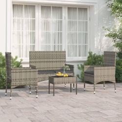 Salon de jardin 4 pcs avec coussins Gris Résine tressée alsavelo