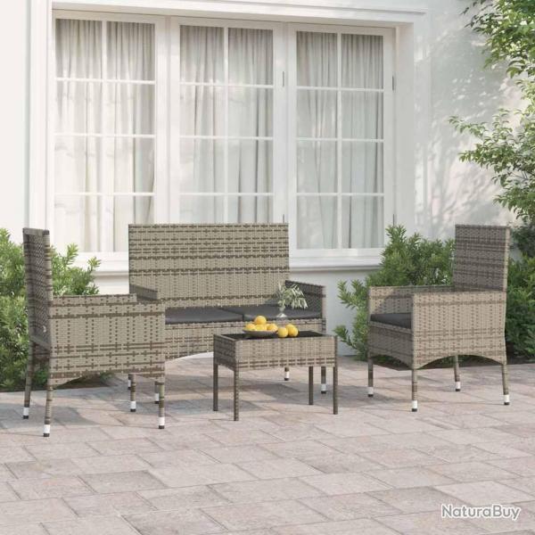 Salon de jardin 4 pcs avec coussins Gris Rsine tresse alsavelo