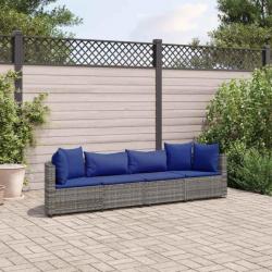 Salon de jardin 4 pcs avec coussins gris résine tressée